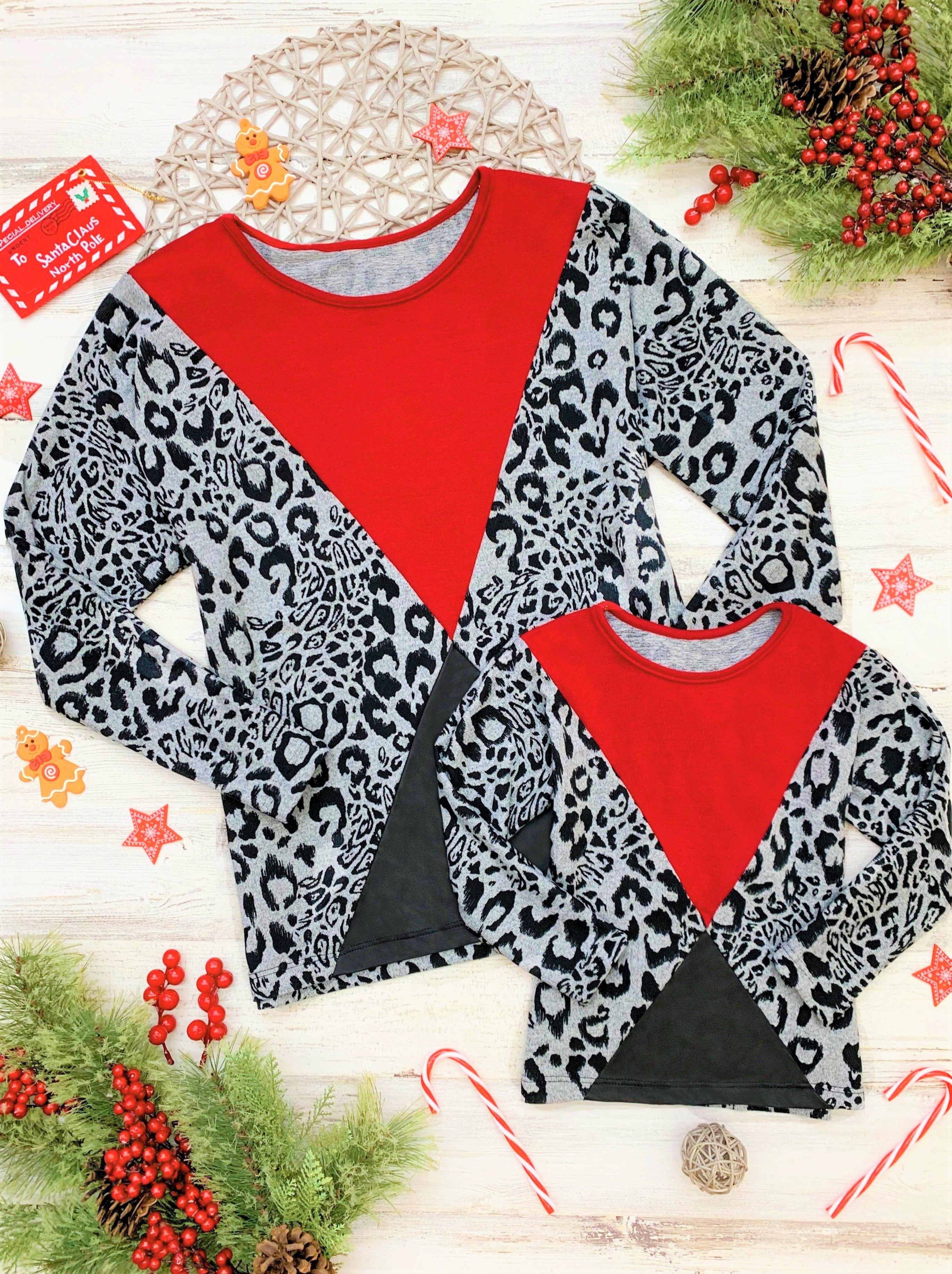 Mommy And Me Crimson Leopard Colorblock Top