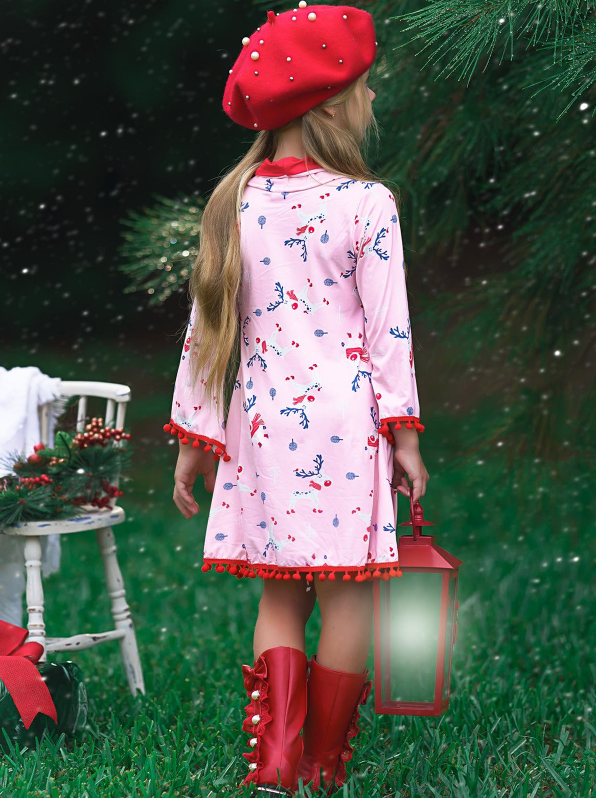 Rudolph Ready Turtleneck Pom Pom Hem Dress