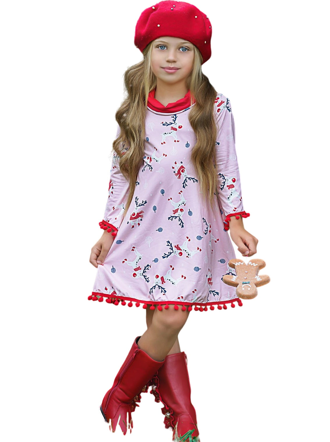 Rudolph Ready Turtleneck Pom Pom Hem Dress