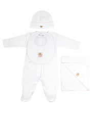 The Sweet Bear Embroidery And Printed Set 4 Pieces | Baby Girl