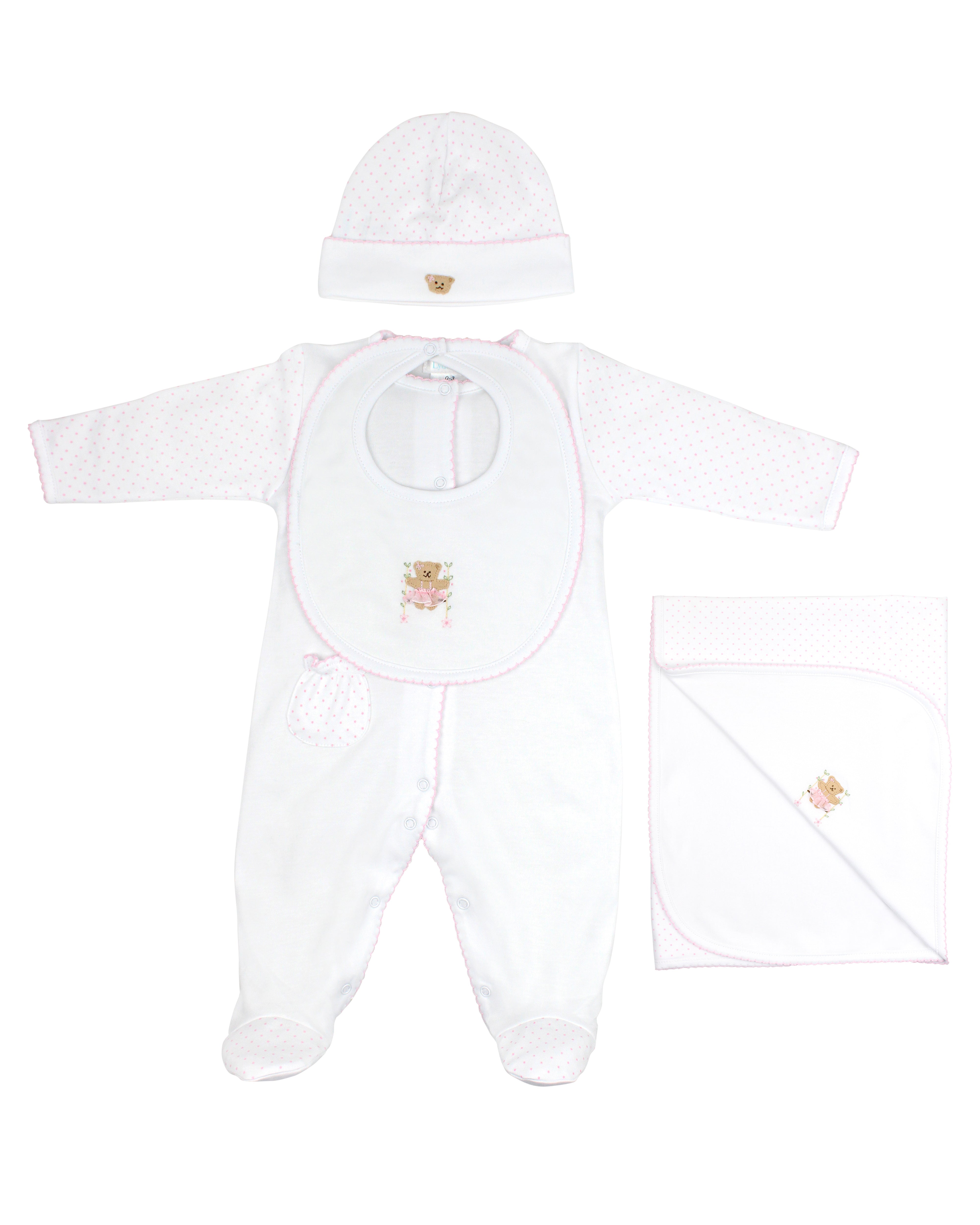 The Sweet Bear Embroidery And Printed Set 4 Pieces | Baby Girl