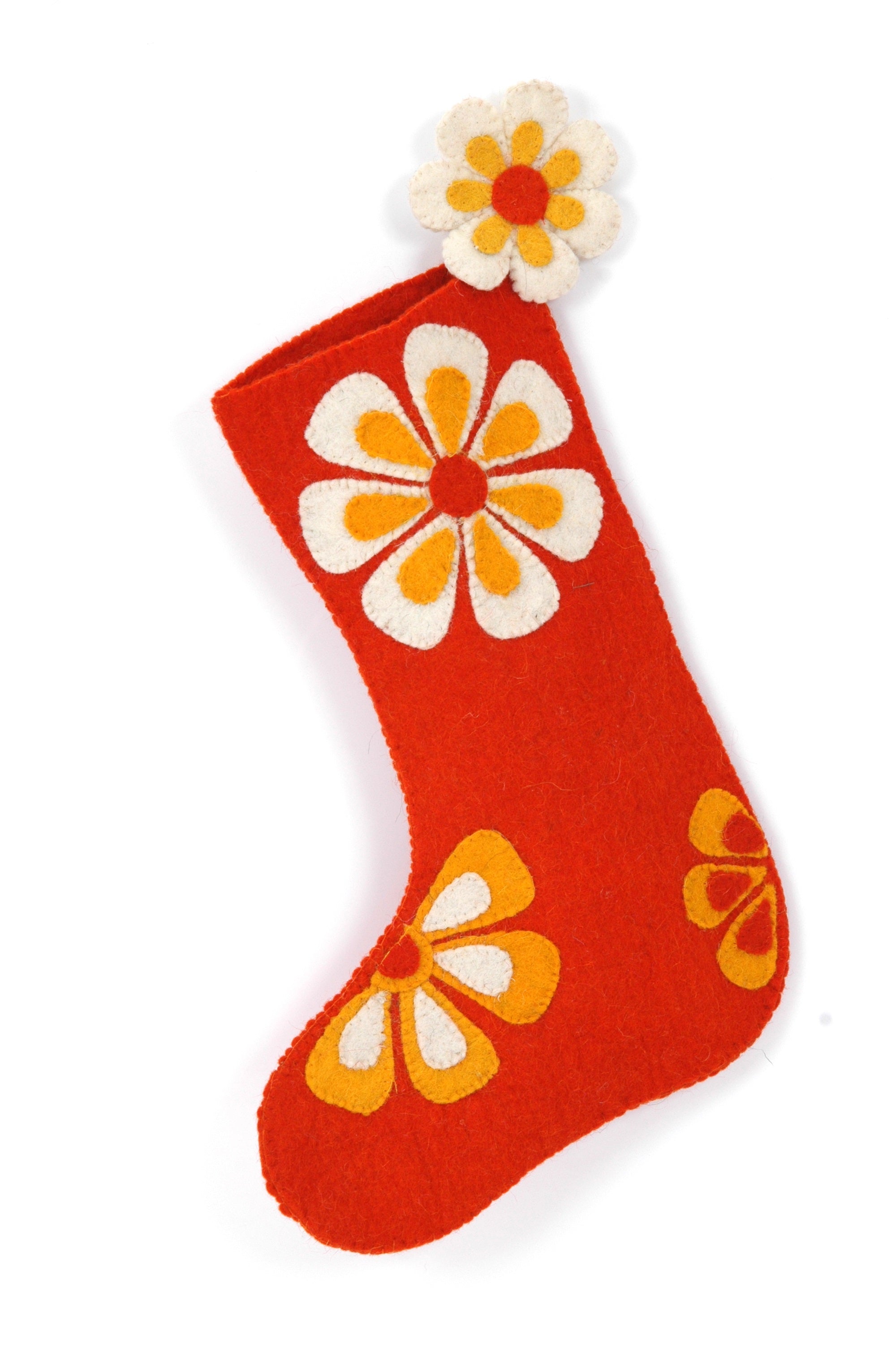 Hand Felted Wool Christmas Stocking - Flower Power In Green