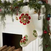 Hand Felted Wool Christmas Stocking - Flower Power Ivory Red And Green Arcadia Home