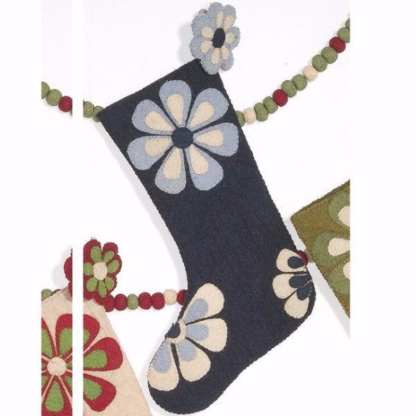 Hand Felted Wool Christmas Stocking - Flower Power In Blue