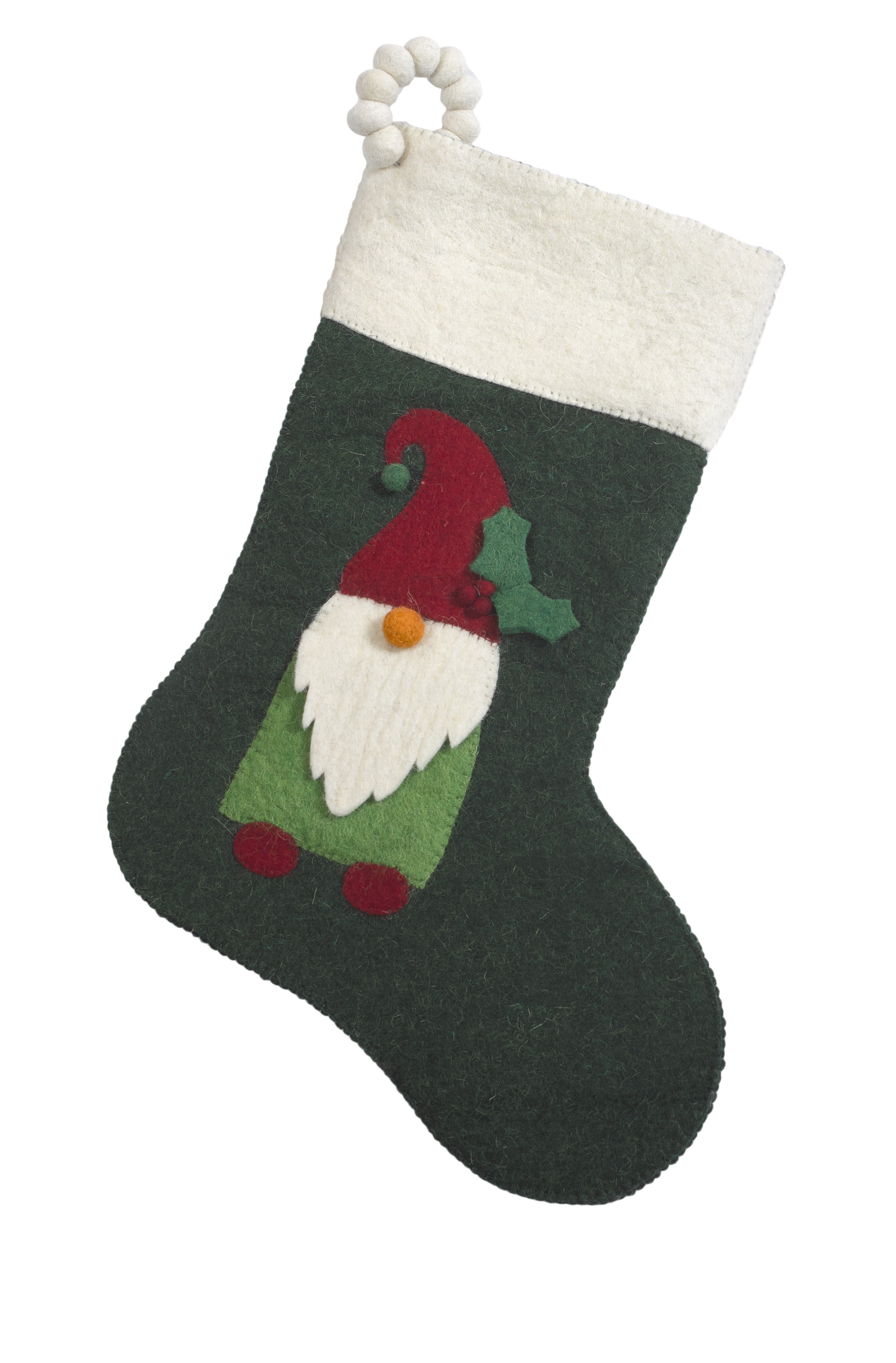 Hand Felted Wool Christmas Stocking - Gnome On Green