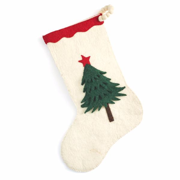 Hand Felted Wool Christmas Tree Stocking On Cream