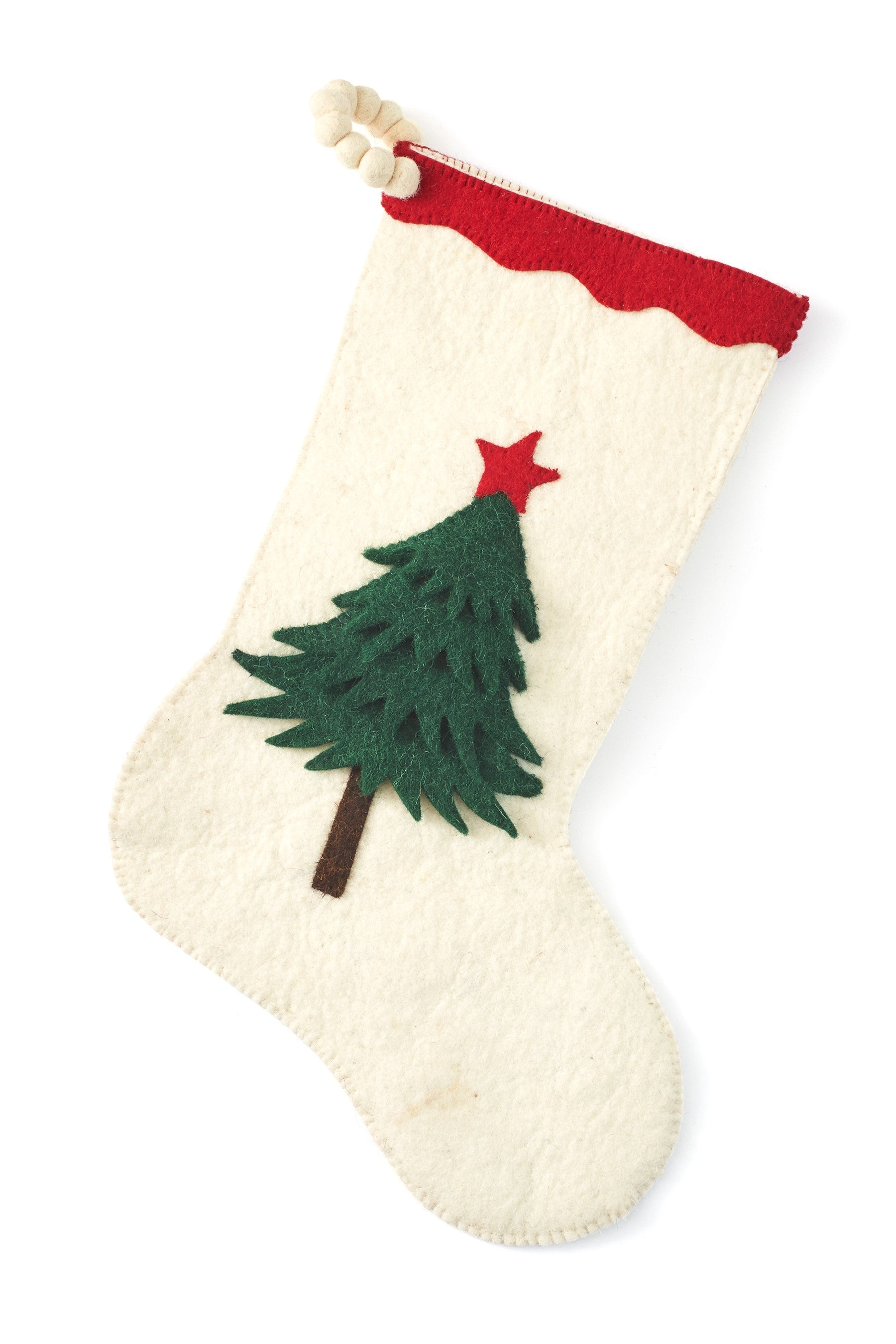 Hand Felted Wool Christmas Tree Stocking On Cream