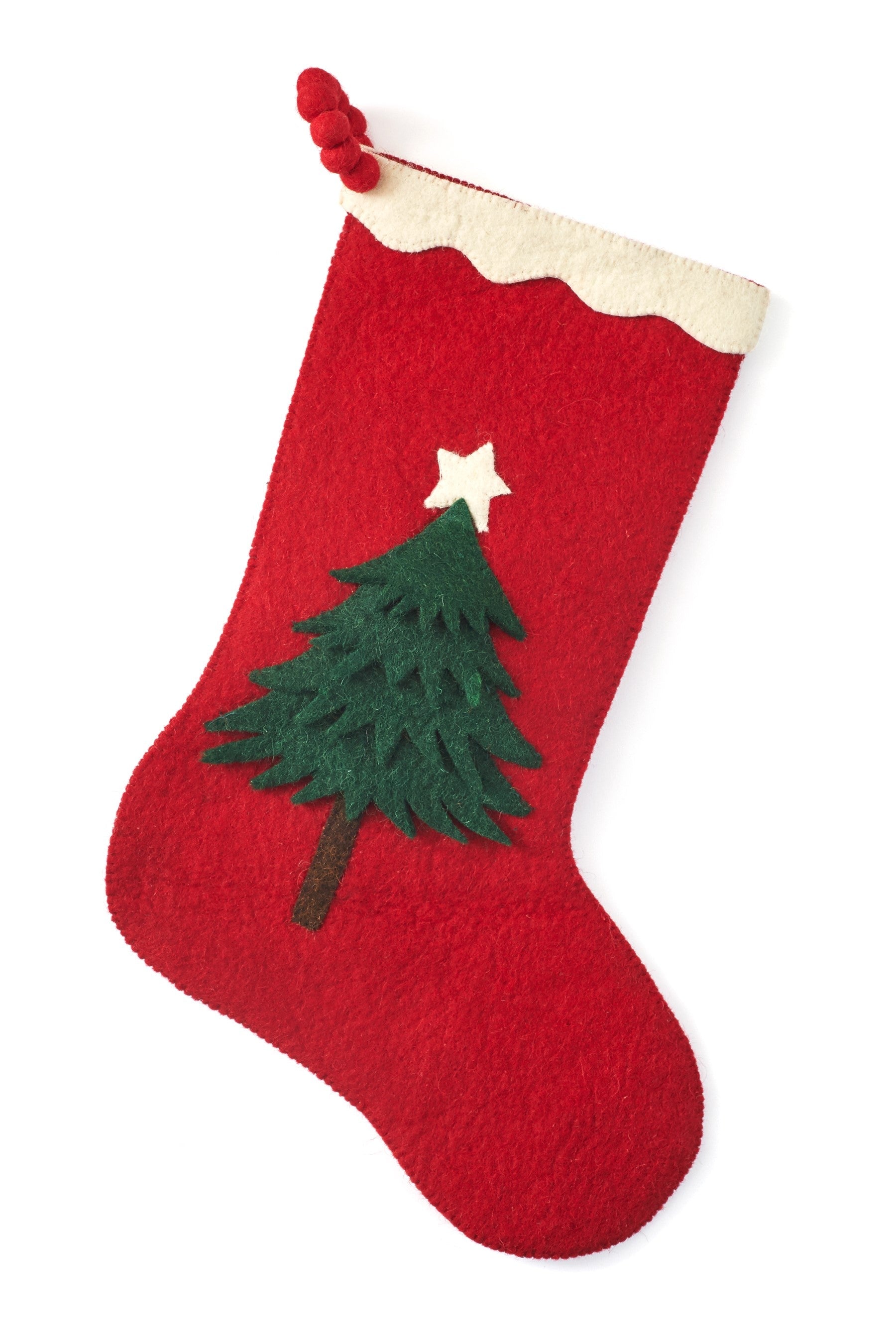 Hand Felted Wool Christmas Stocking - Tree On Red