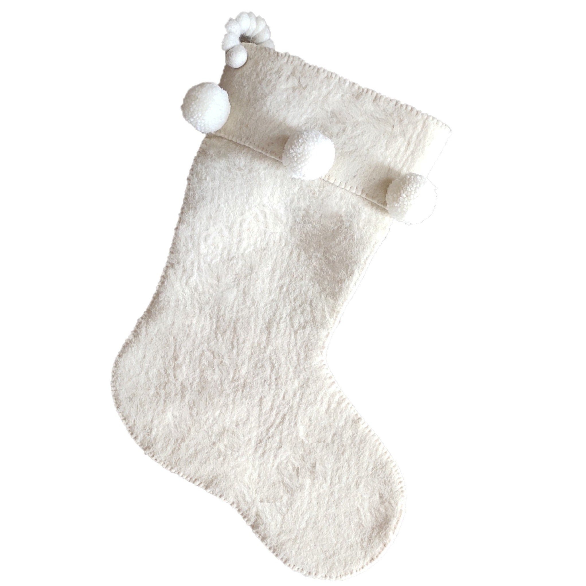 Cream Pom Pom Christmas Stocking In Hand Felted Wool