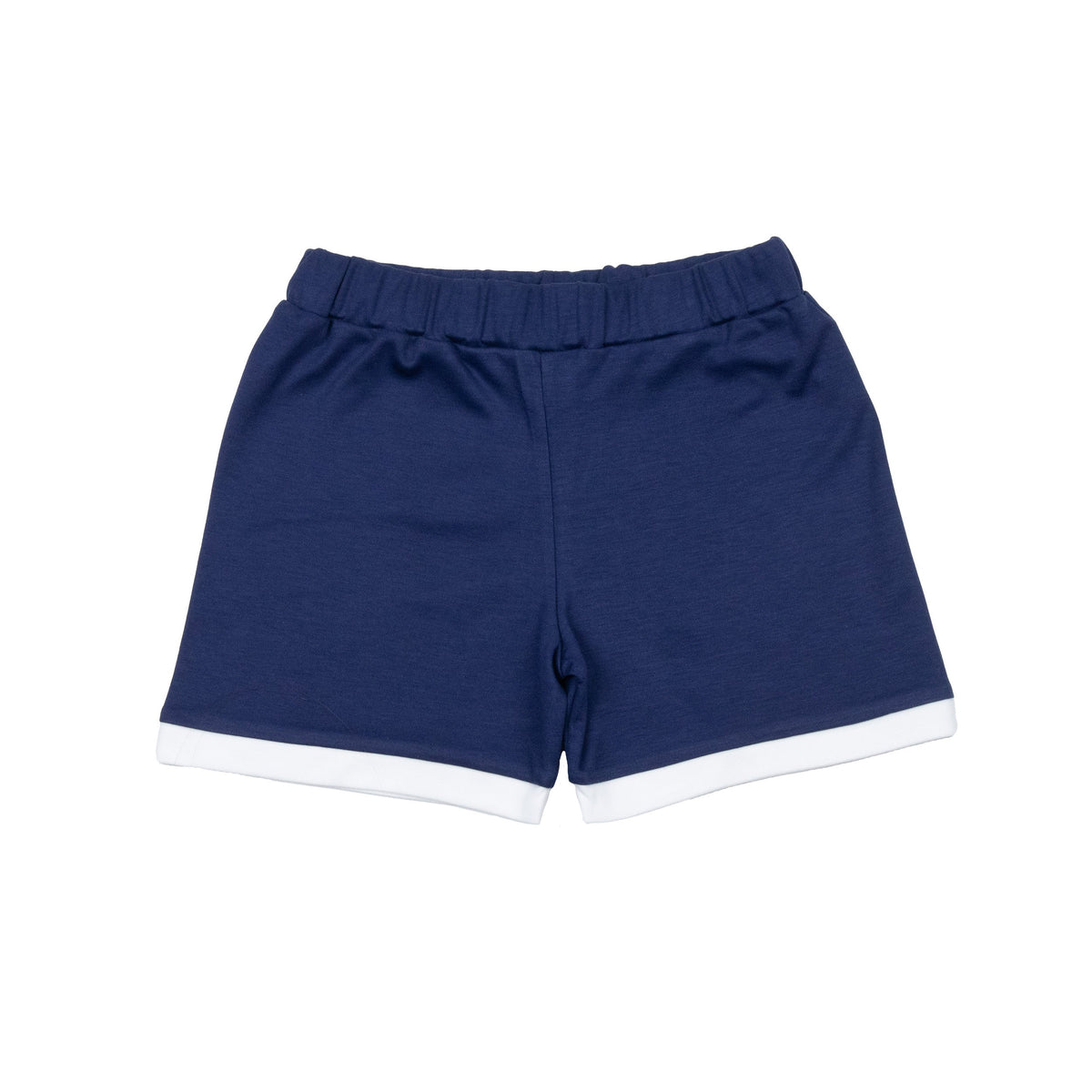 Boys Navy Knit Shorts With White Cuffs