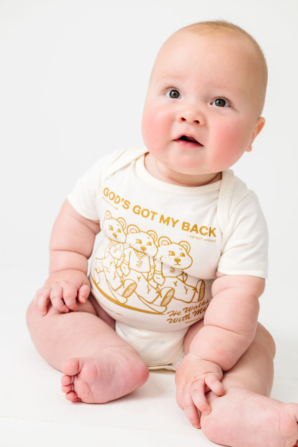Baby God's Got My Back Tan Bodysuit Cotton | Short Sleeve