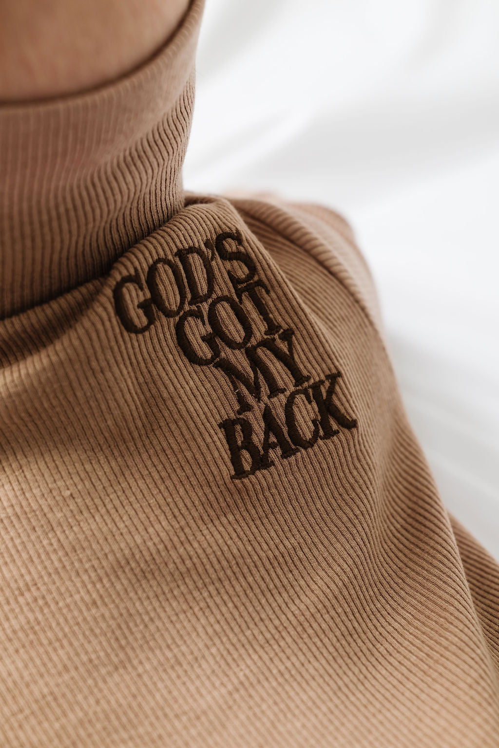 God's Got My Back Beige Pj Footed Onesie Ribbed Cotton-bamboo Blend