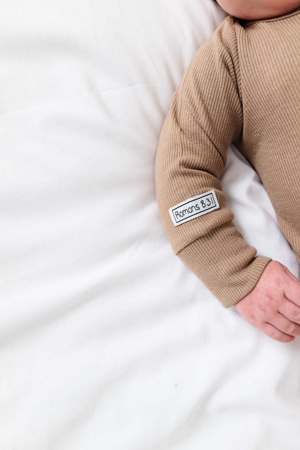 God's Got My Back Beige Pj Footed Onesie Ribbed Cotton-bamboo Blend