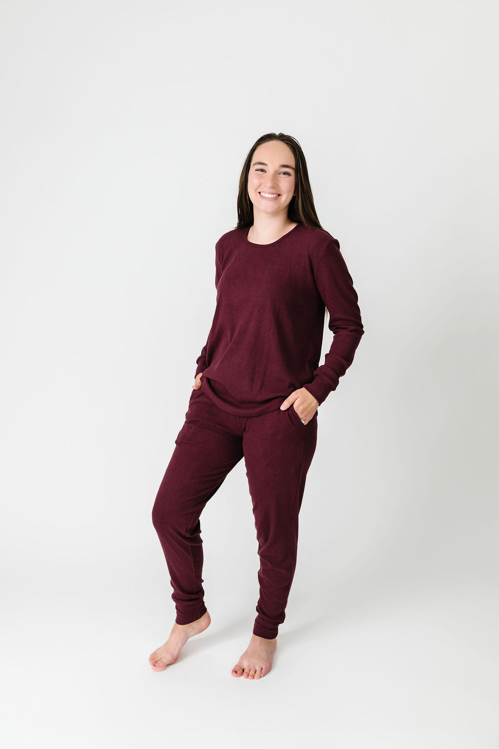 God's Got My Back Fig Pj Womens Long Sleeve Jogger Set Ribbed Cotton-bamboo Blend