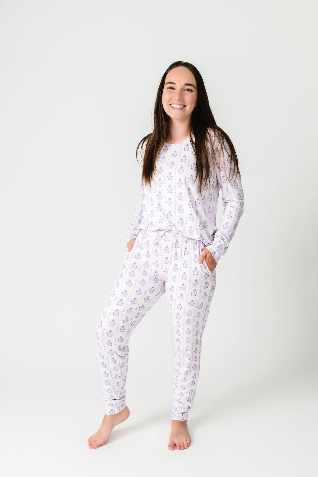 God Is With You Floral Pj Womens Long Sleeve Jogger Set Bamboo