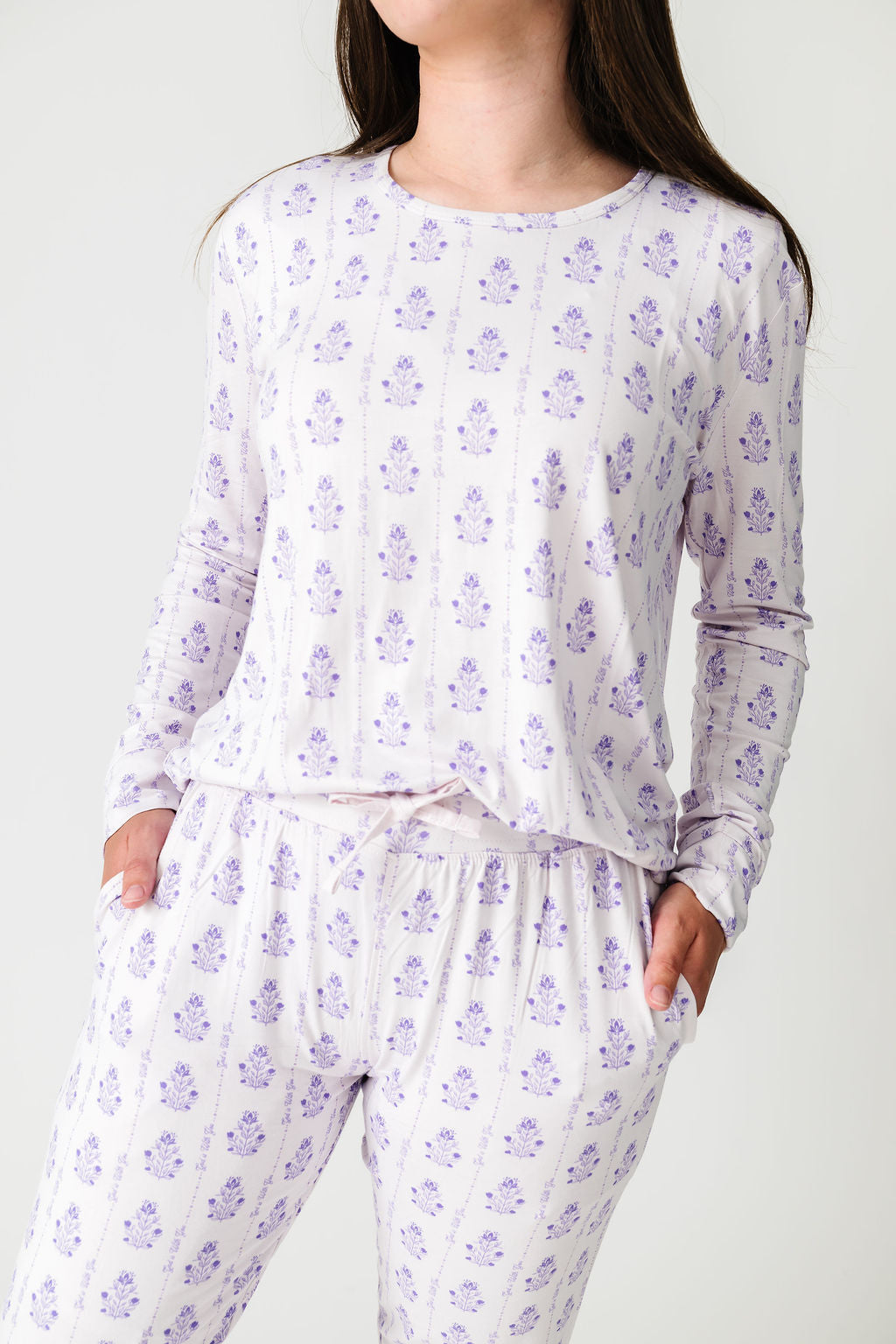 God Is With You Floral Pj Womens Long Sleeve Jogger Set Bamboo