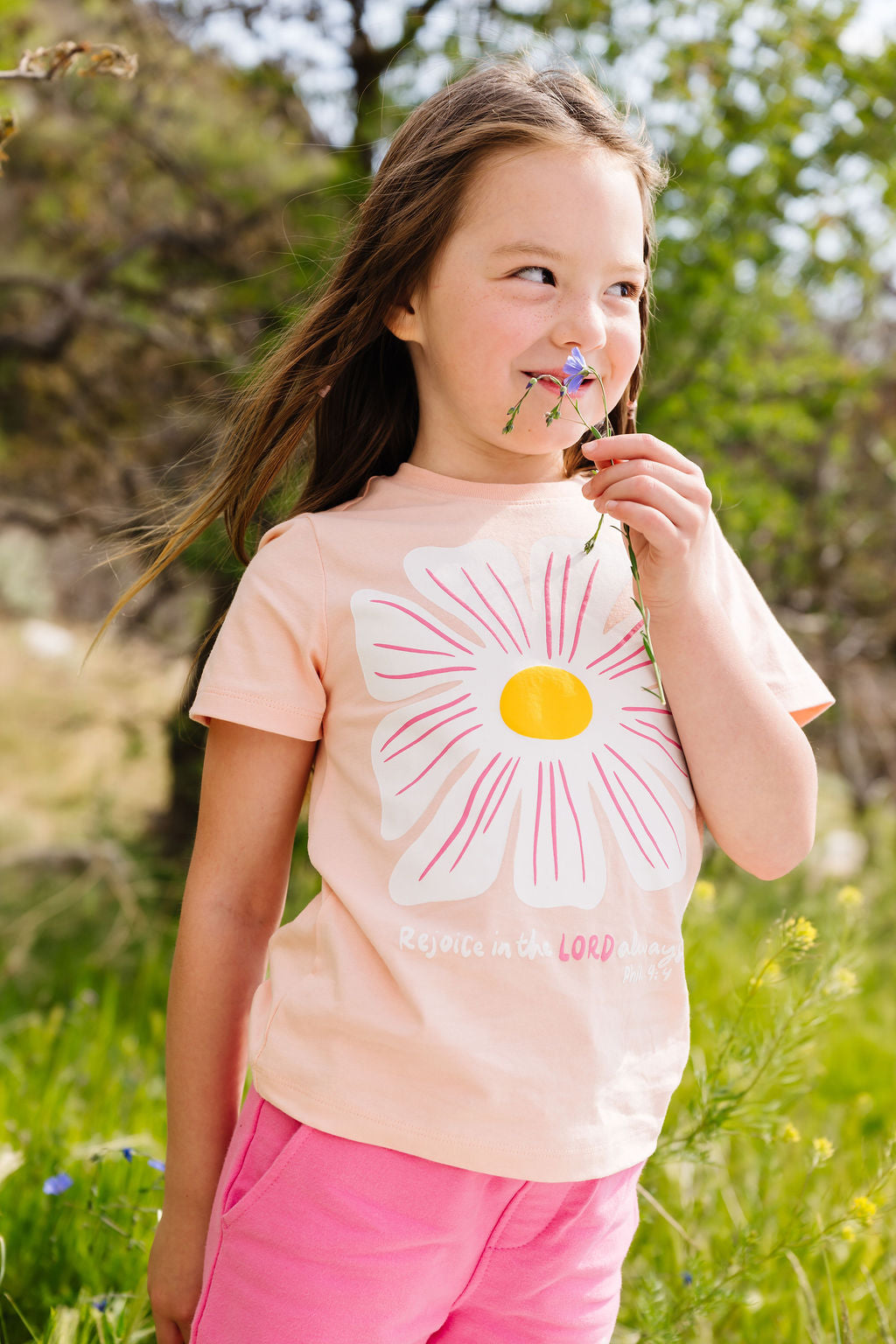 Kids Rejoice In The Lord Floral T-shirt Cotton | Short Sleeve