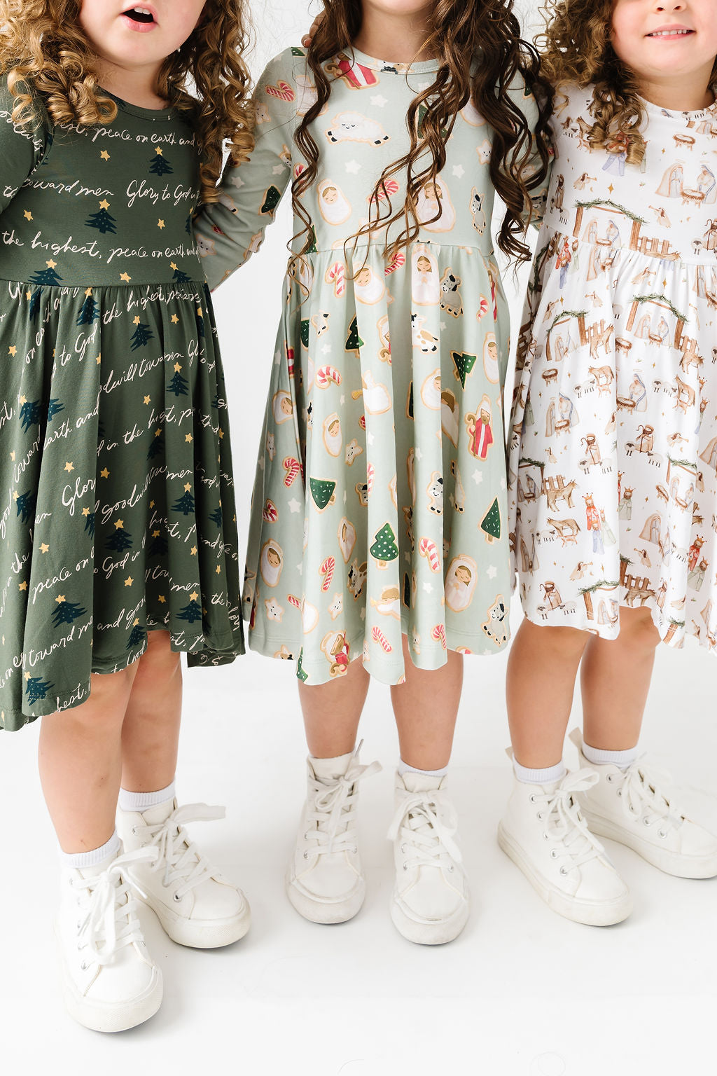 Kids Glory To God Olive Twirl Dress Bamboo | Long Sleeve