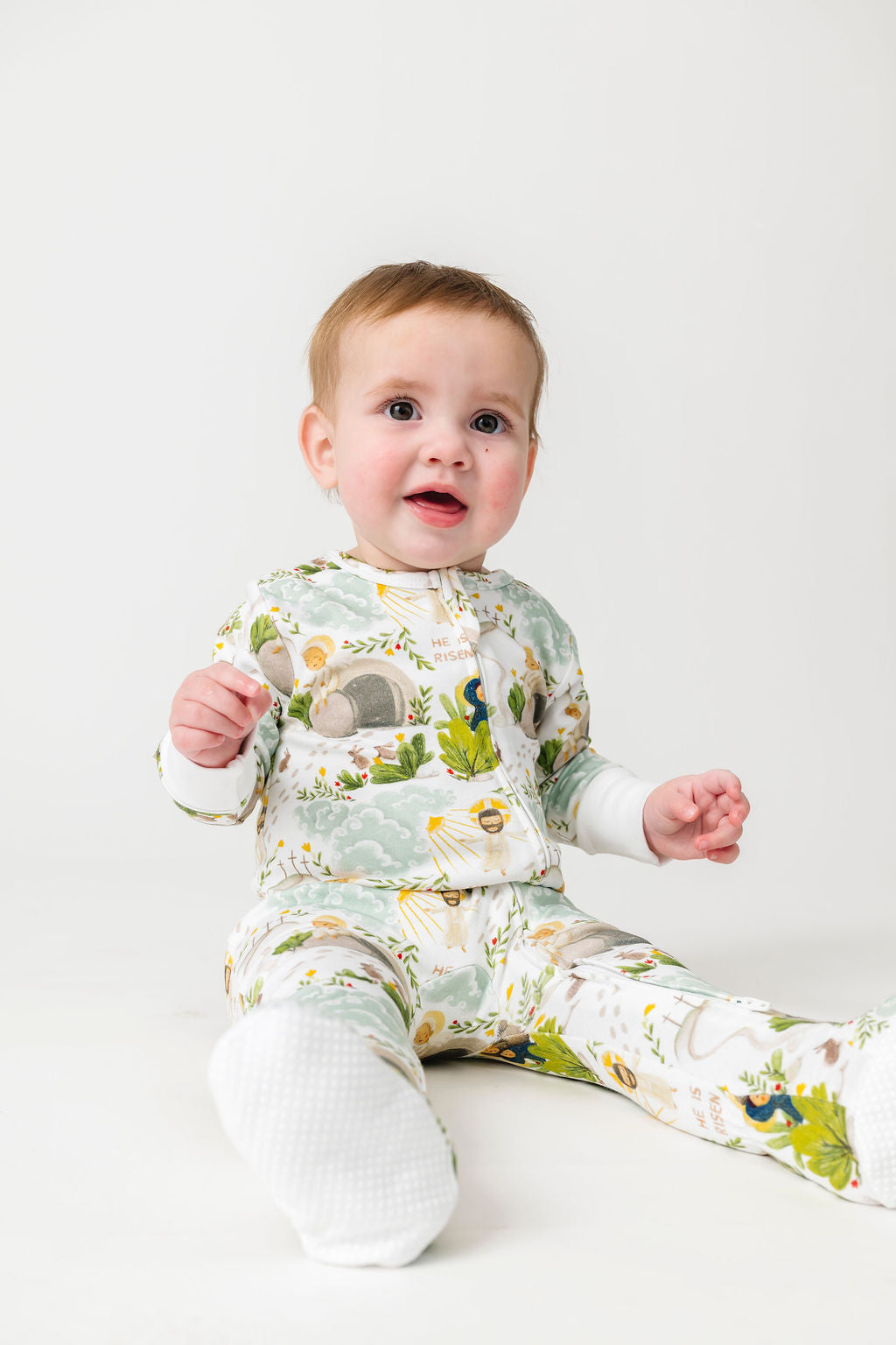 He Is Risen Pj Footed Onesie Cotton