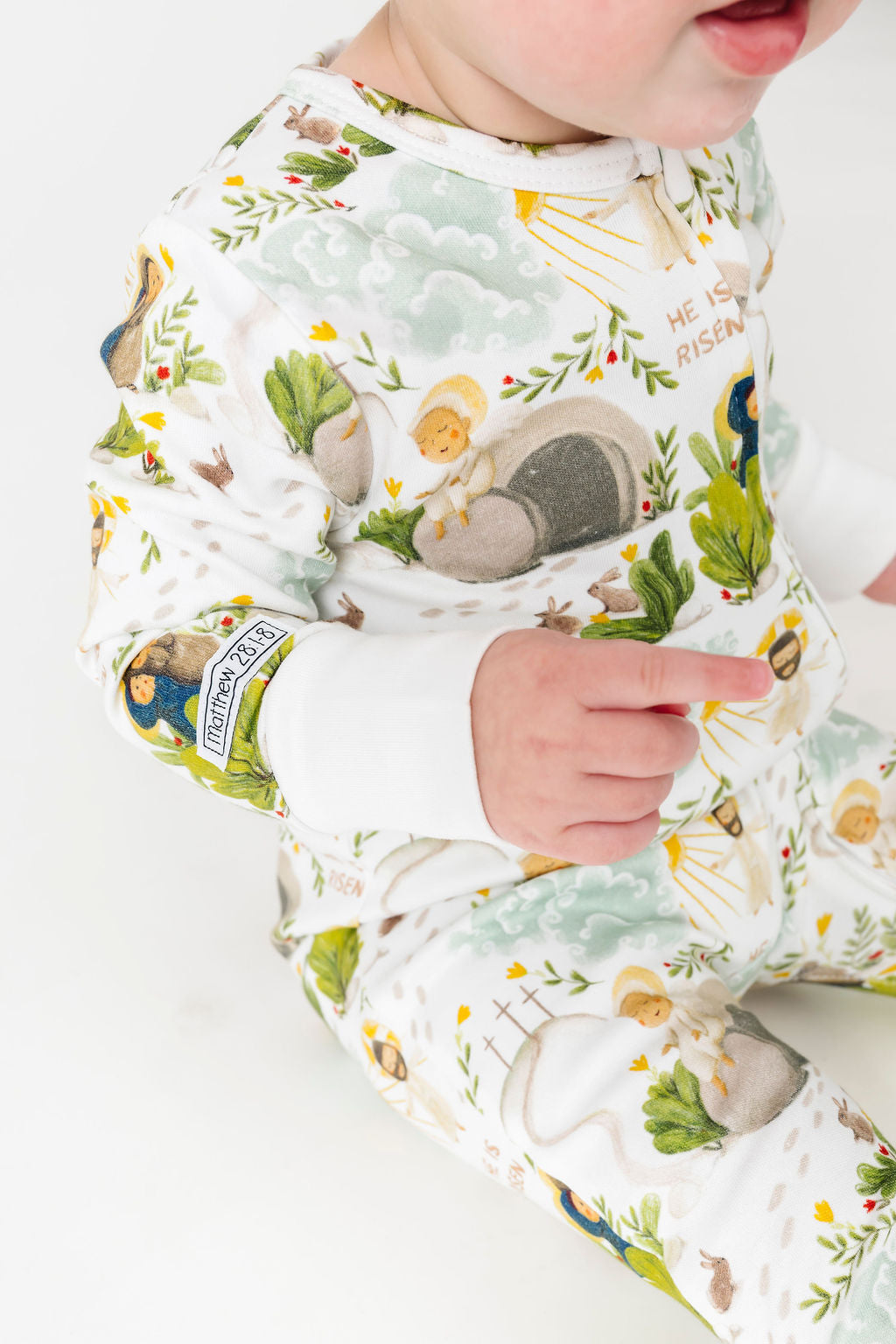He Is Risen Pj Footed Onesie Cotton