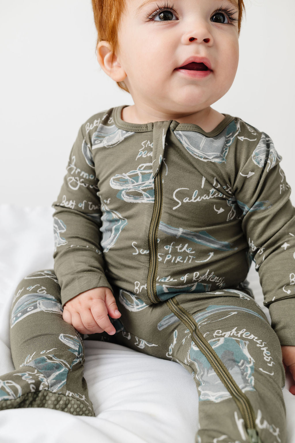 Armor Of God Green Pj Footed Onesie Bamboo