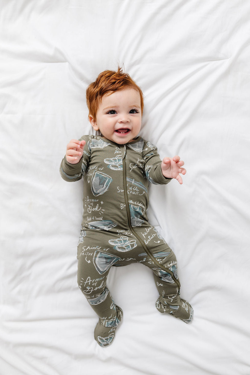 Armor Of God Green Pj Footed Onesie Bamboo