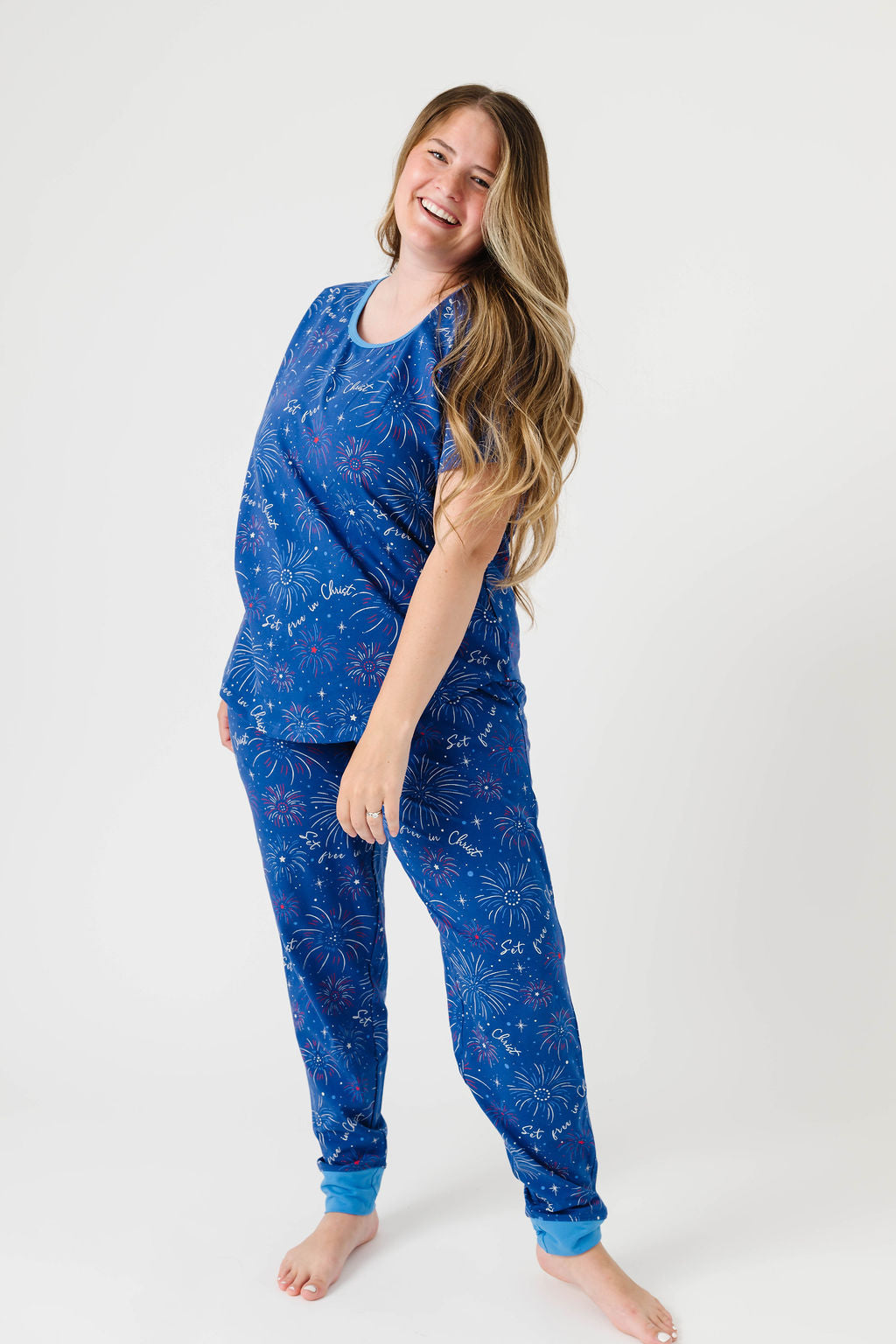 Set Free In Christ Womens Pj Short Sleeve Jogger Set Cotton