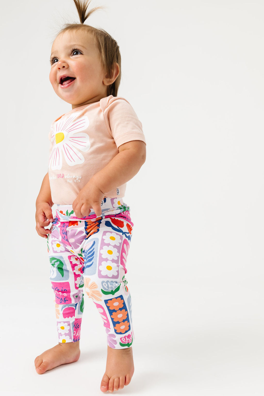 Baby Rejoice In The Lord Floral Bodysuit Cotton | Short Sleeve