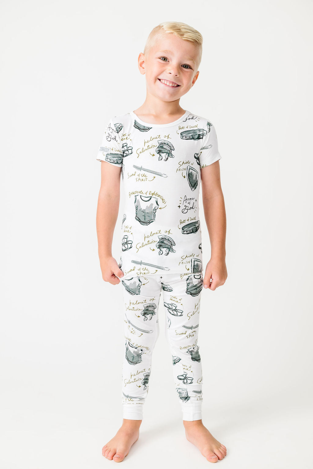 Armor Of God White Pj Short Sleeve & Pants Set Bamboo