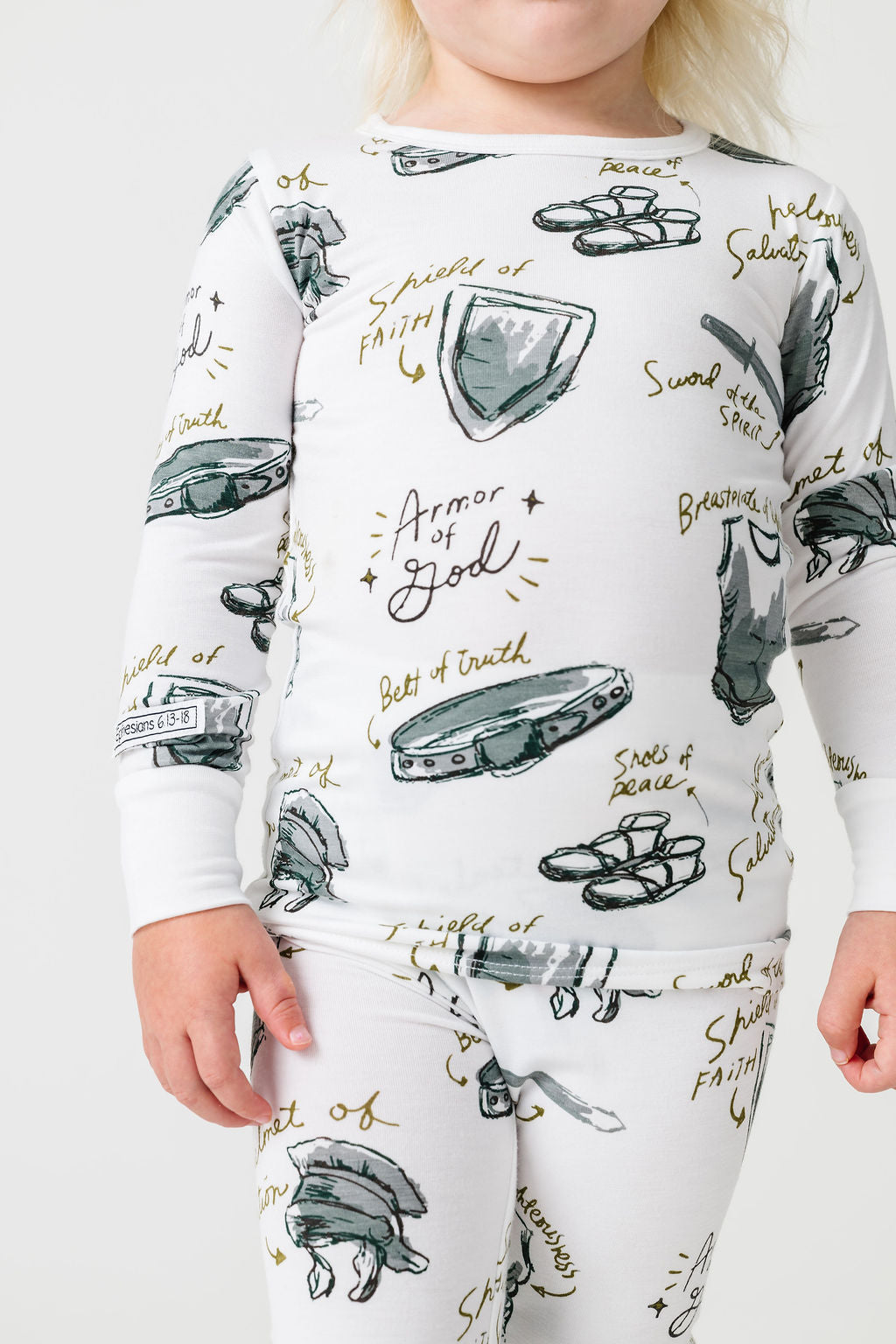 Armor Of God White Pj Long Sleeve & Pants Set Bamboo