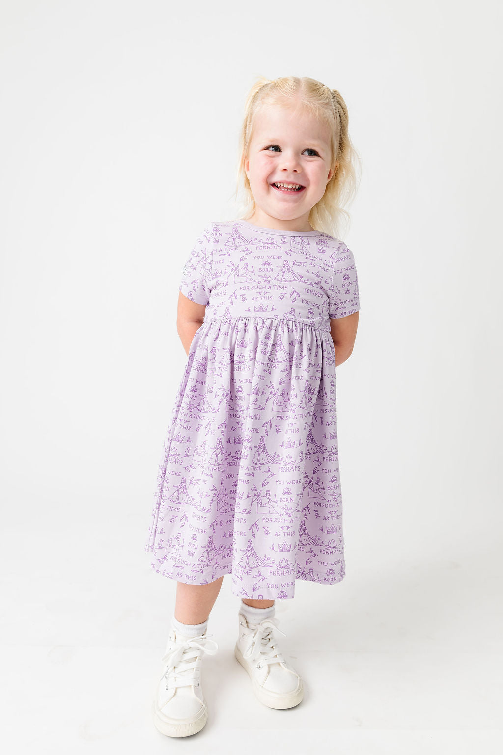 Queen Esther Lavender Twirl Dress Cotton