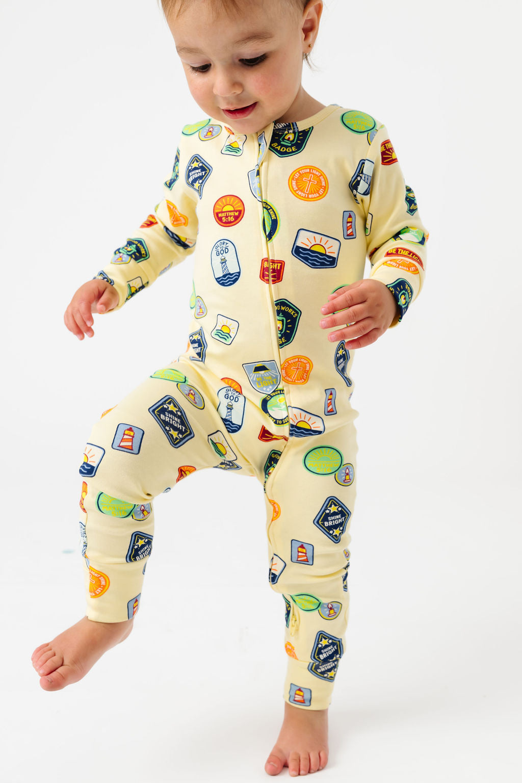 Be The Light Badges Pj Footless Onesie Cotton