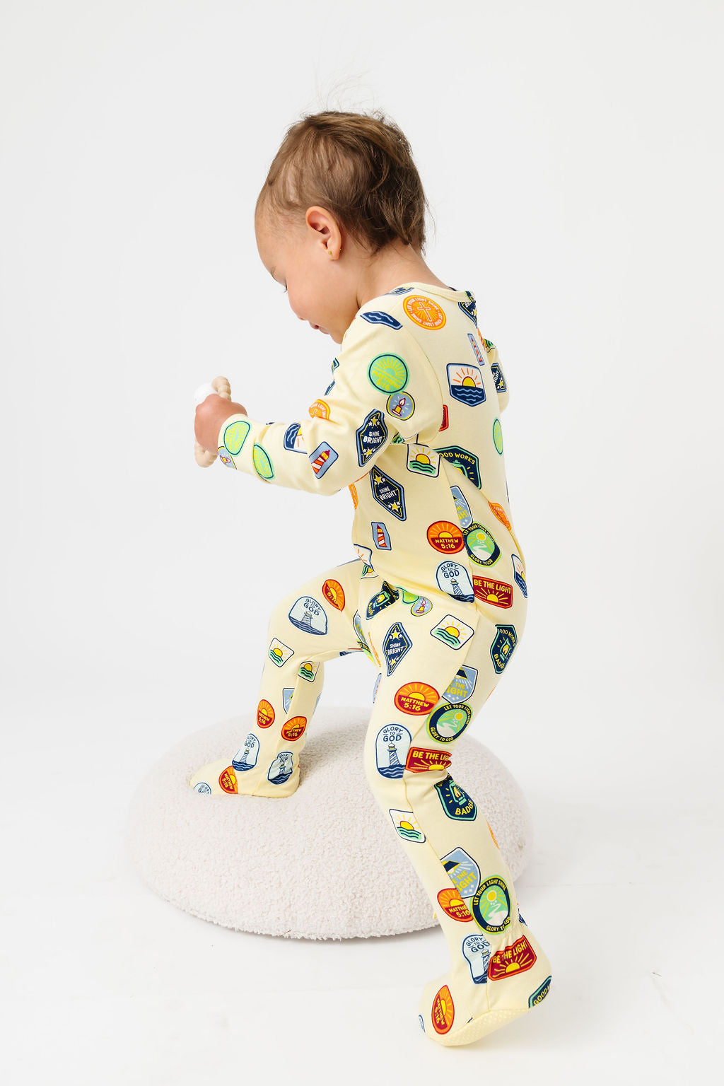 Be The Light Badges Pj Footed Onesie Cotton