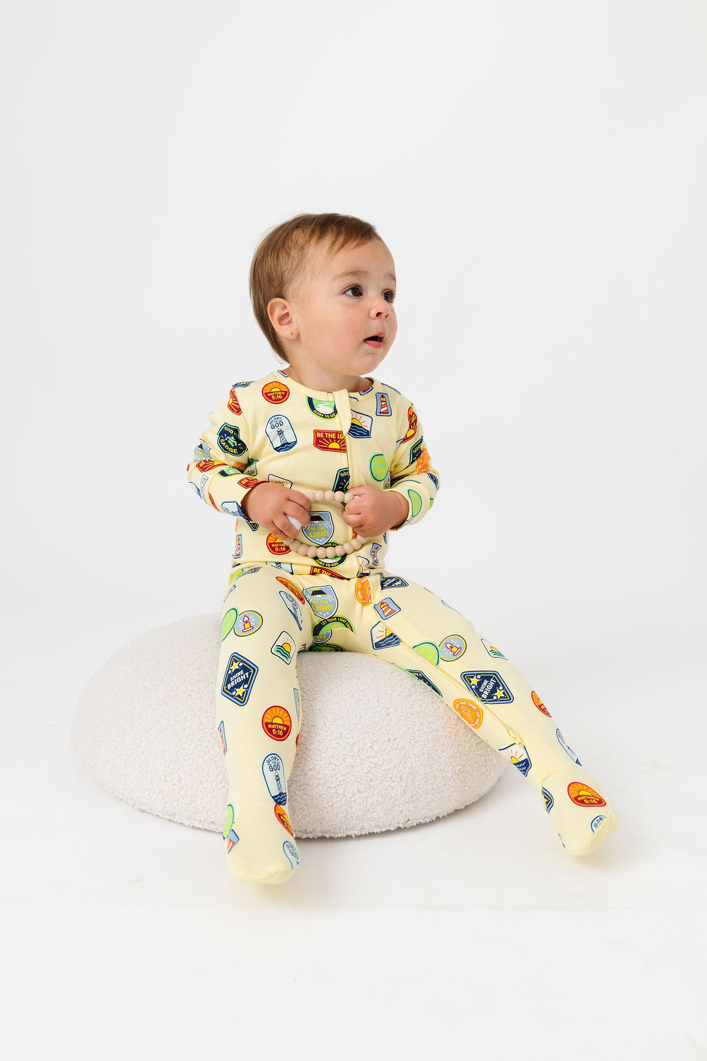 Be The Light Badges Pj Footed Onesie Cotton