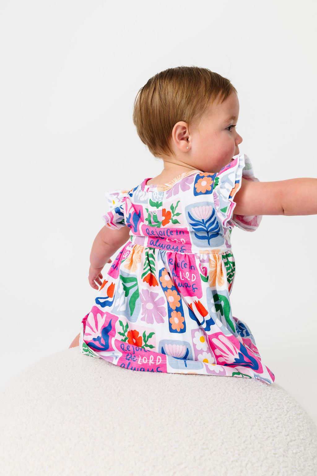 Baby Rejoice In The Lord Floral Twirl Dress Bodysuit Cotton | Short Sleeve