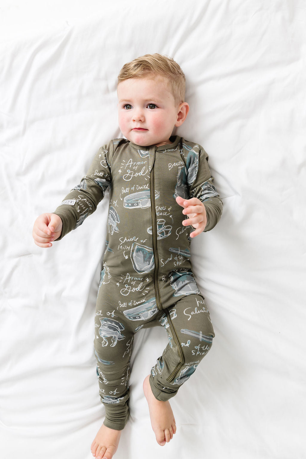 Armor Of God Green Pj Footless Onesie Bamboo