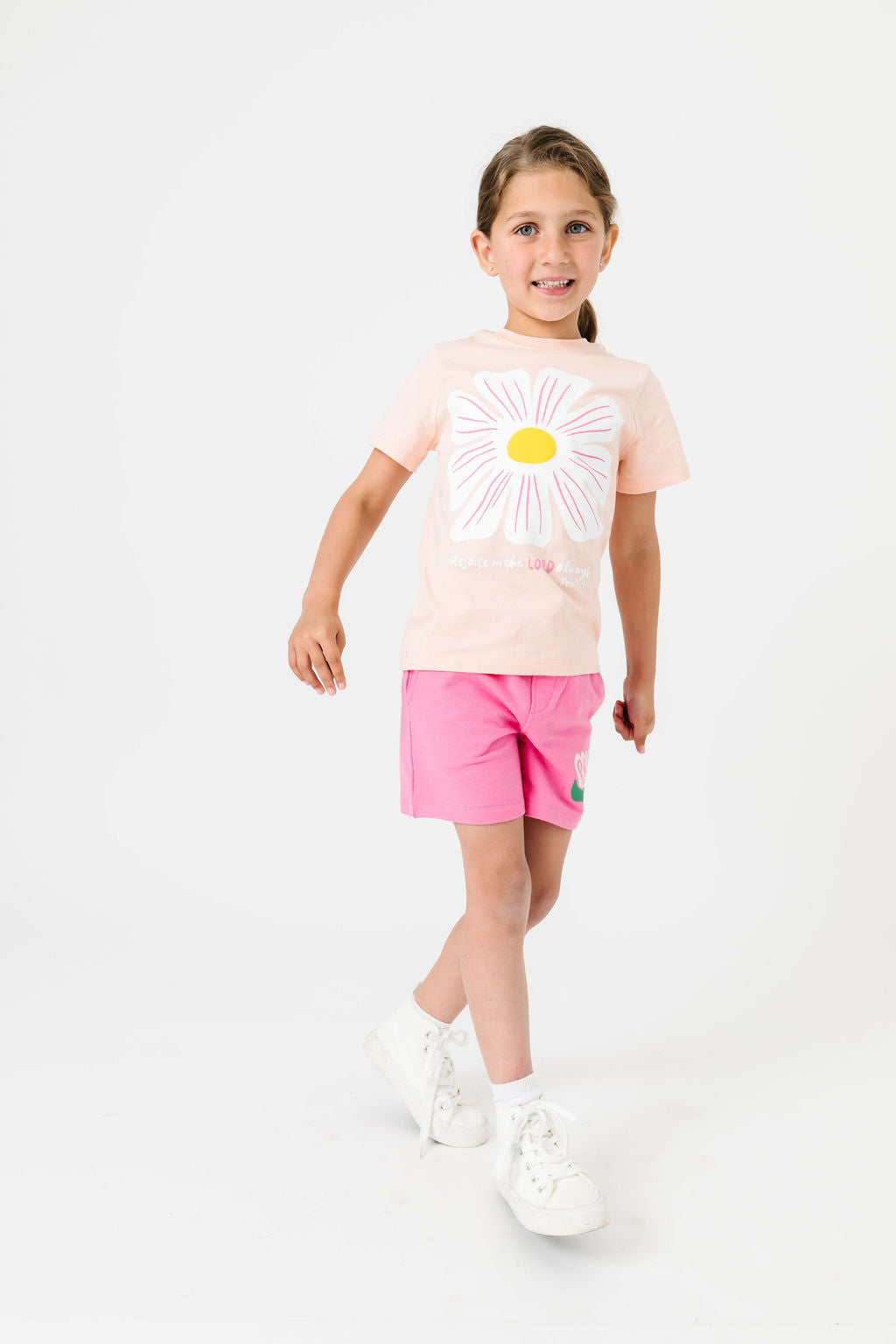 Kids Rejoice In The Lord Floral T-shirt Cotton | Short Sleeve