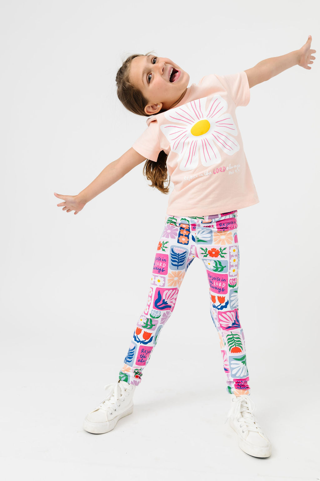 Kids Rejoice In The Lord Floral Leggings