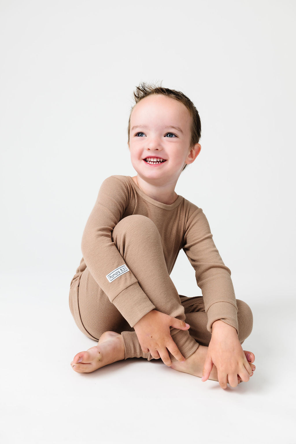 God's Got My Back Beige Pj Long Sleeve Set Ribbed Cotton-bamboo Blend
