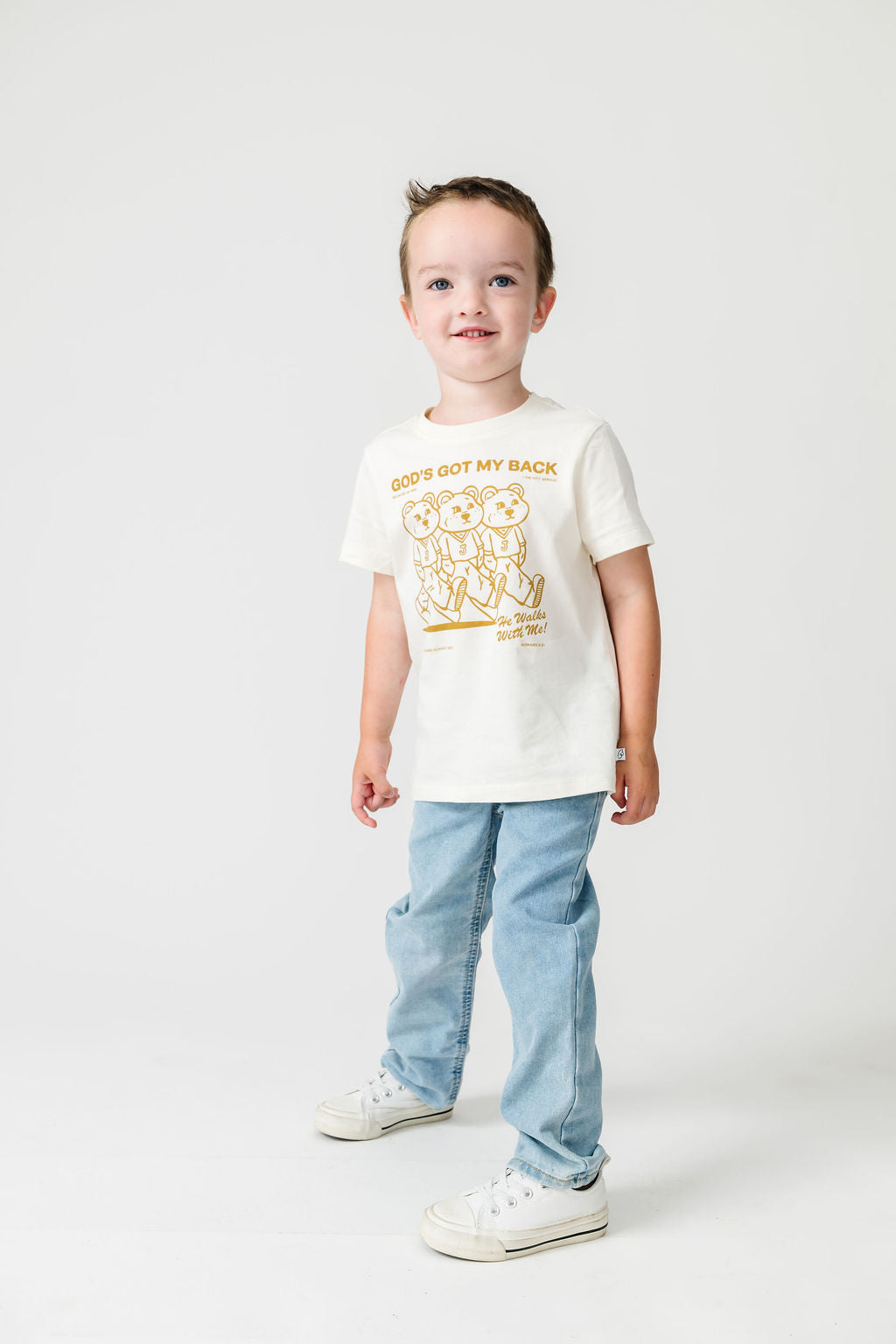 Kids God's Got My Back Tan T-shirt Cotton | Short Sleeve