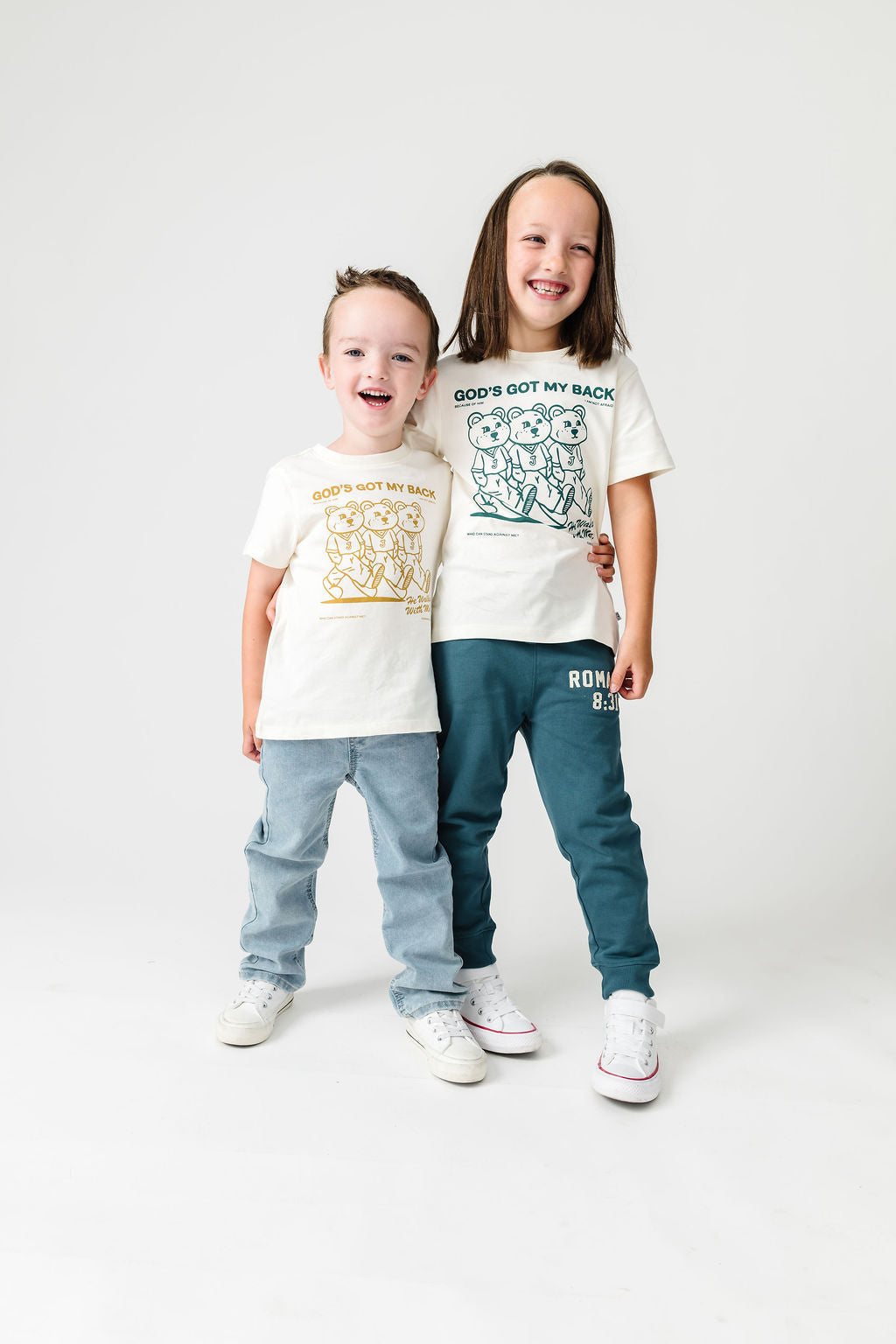Kids God's Got My Back Teal T-shirt Cotton | Short Sleeve