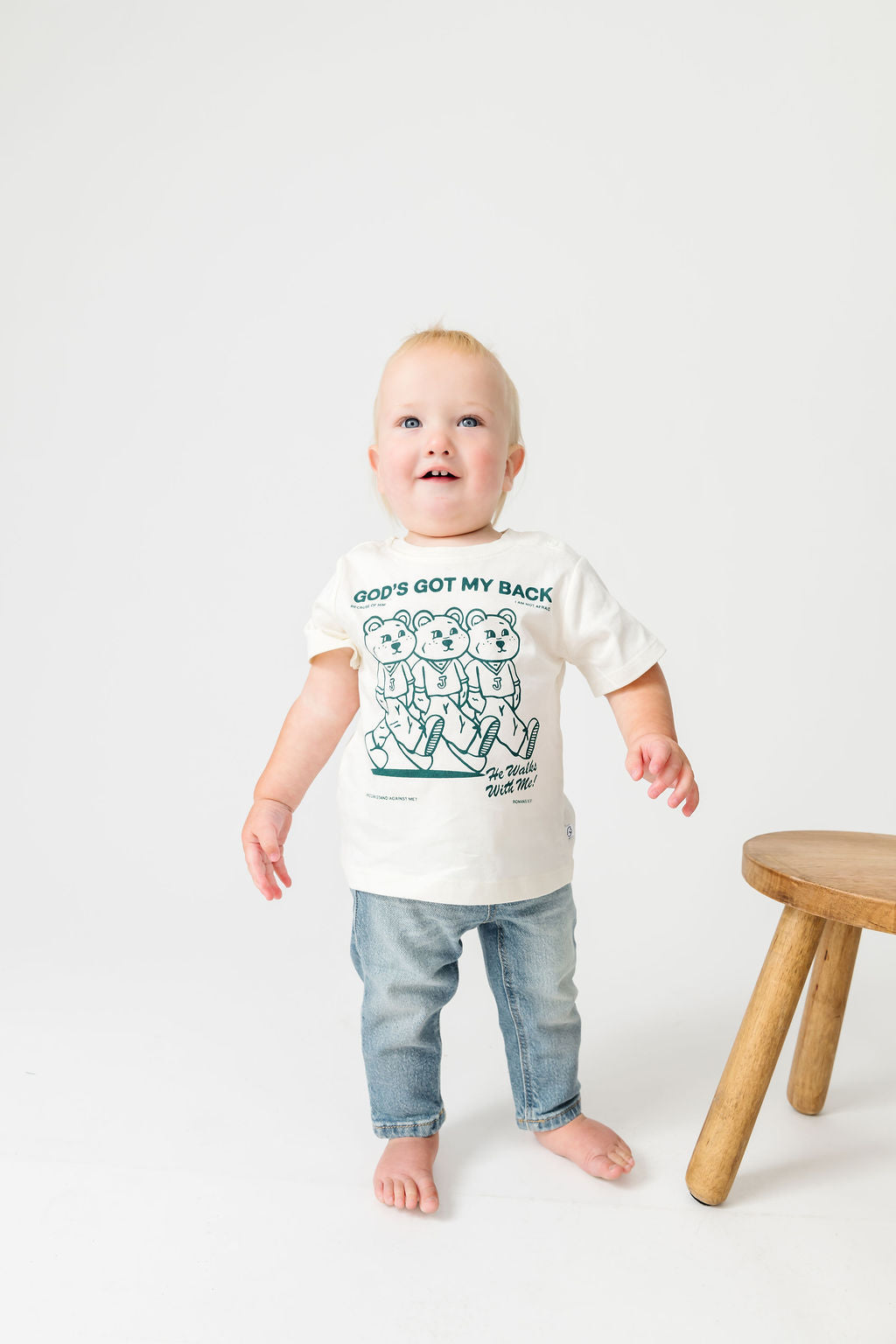 Baby God's Got My Back Teal T-shirt Cotton | Short Sleeve
