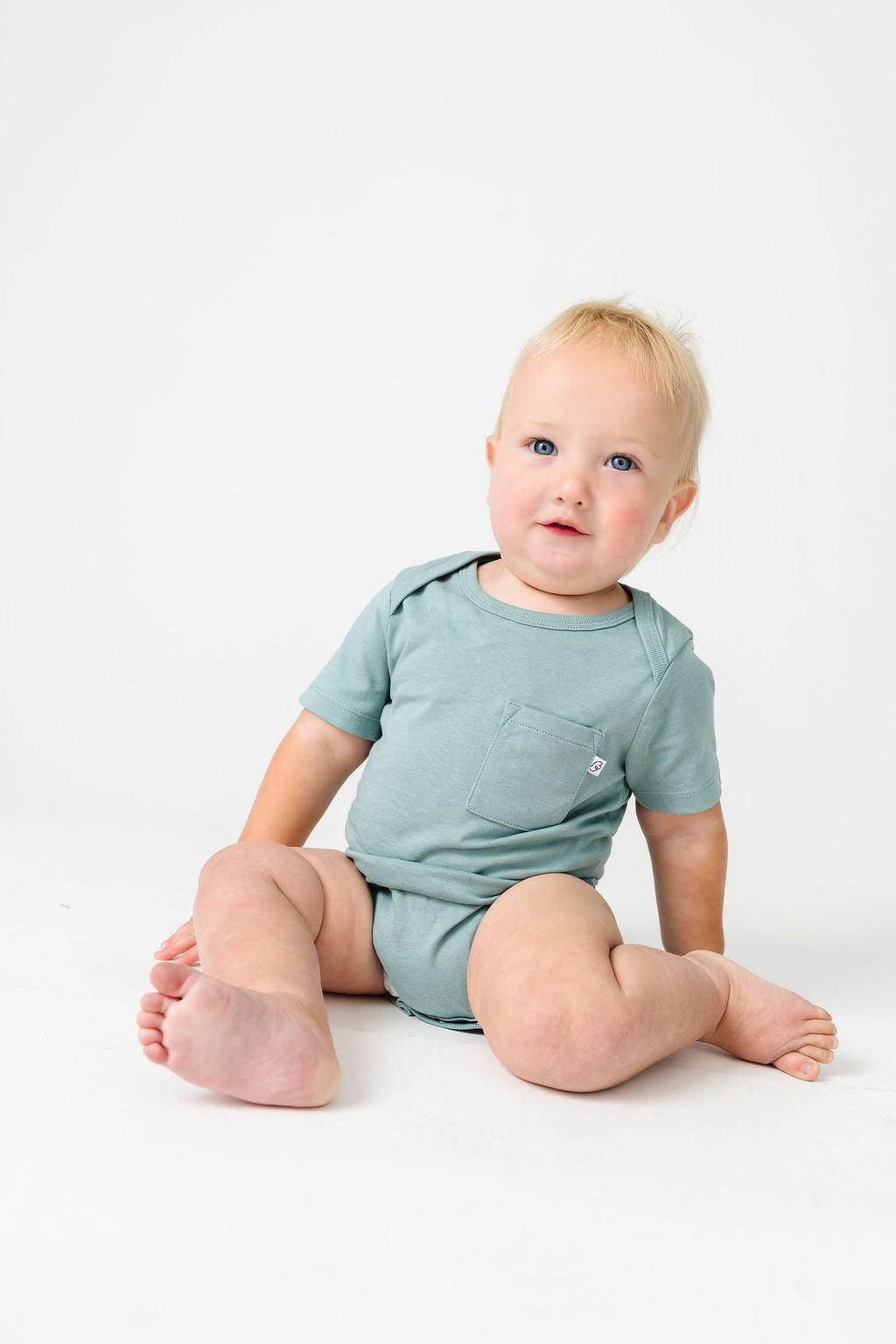 Baby Solid Teal Prayer Pocket Bodysuit Cotton | Short Sleeve