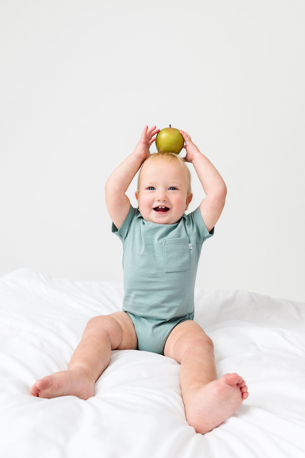 Baby Solid Teal Prayer Pocket Bodysuit Cotton | Short Sleeve