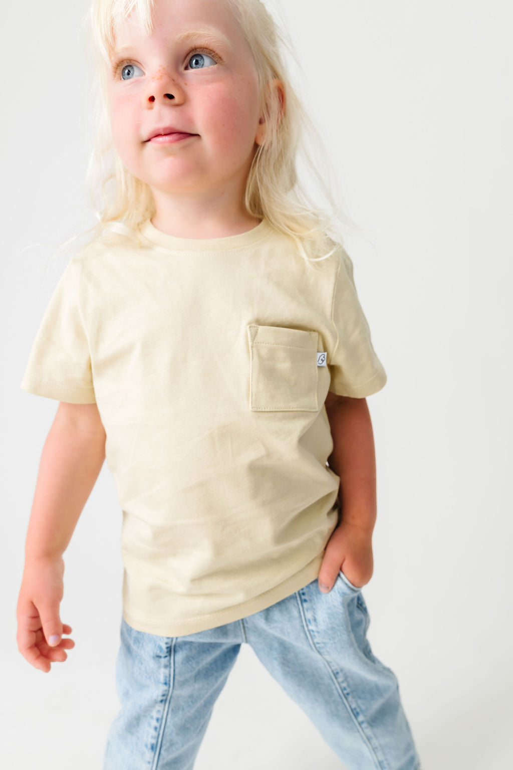 Kids Solid Beige Prayer Pocket T-shirt Cotton | Short Sleeve