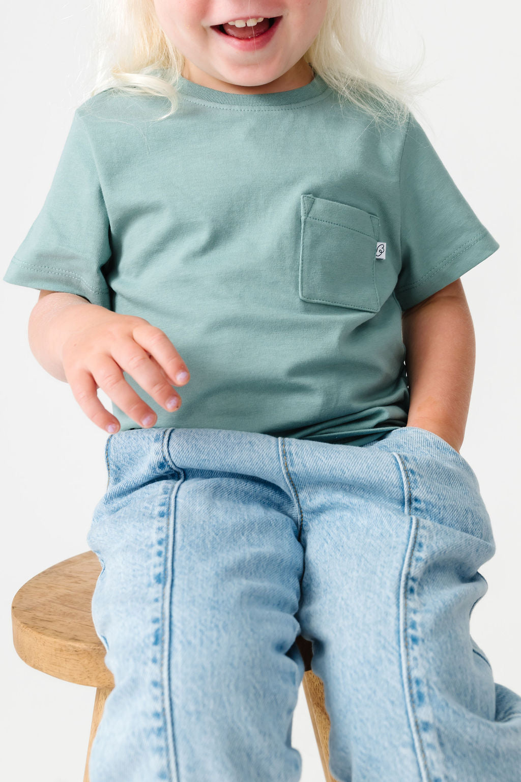 Kids Solid Teal Prayer Pocket T-shirt Cotton | Short Sleeve