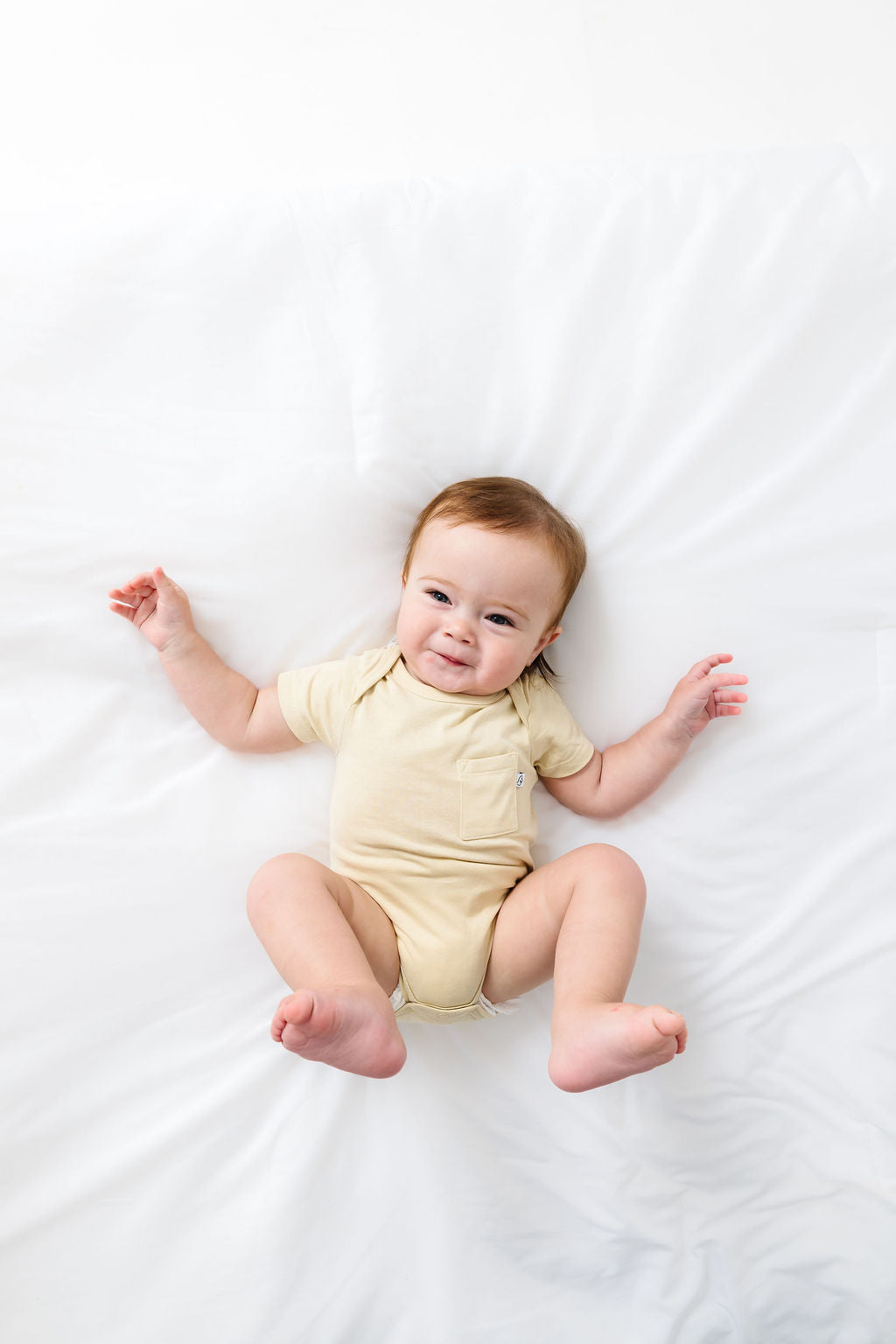 Baby Solid Beige Prayer Pocket Bodysuit Cotton | Short Sleeve