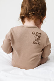 God's Got My Back Beige Pj Footless Onesie Ribbed Cotton-bamboo Blend