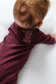God's Got My Back Fig Pj Footed Onesie Ribbed Cotton-bamboo Blend