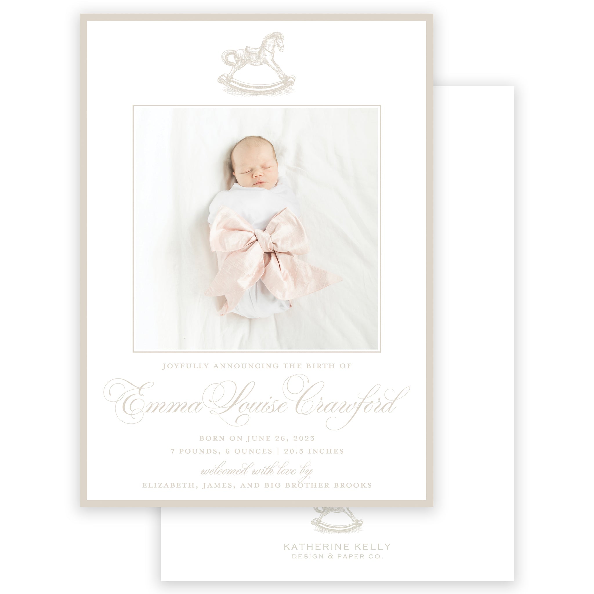 Taupe Rocking Horse Birth Announcement